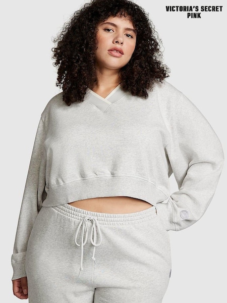 Victoria's Secret PINK Heather Grey Elevated Fleece V-Neck Sweat Top (P98537) | €20.50