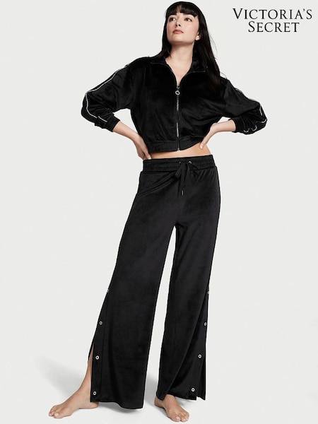 Victoria's Secret Pure Black Velour Wide Leg Pant With Diamante Snaps (P98543) | €27