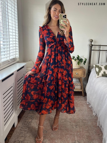 Style Cheat Navy Birdie Frill Tie Back Dress (P99105) | €52