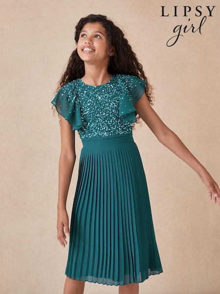 Lipsy Teal Ruffle Sequin Pleated Dress (P99282) | € 29 - € 32