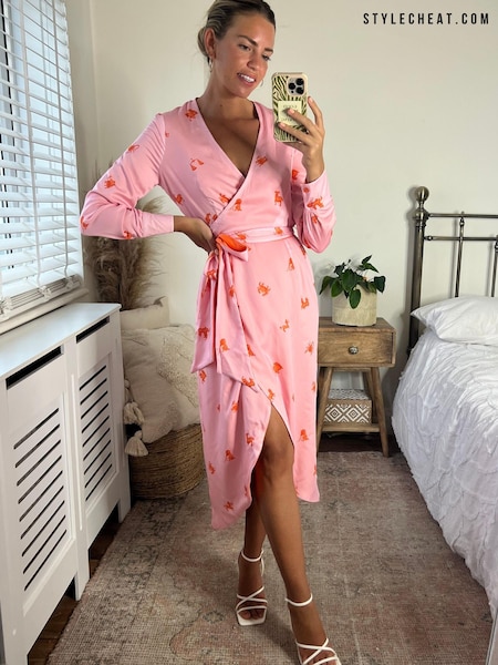Розовый - Style Cheat Fergie Reversible 2 in 1 Wrap Midi Dress (P99450) | €38
