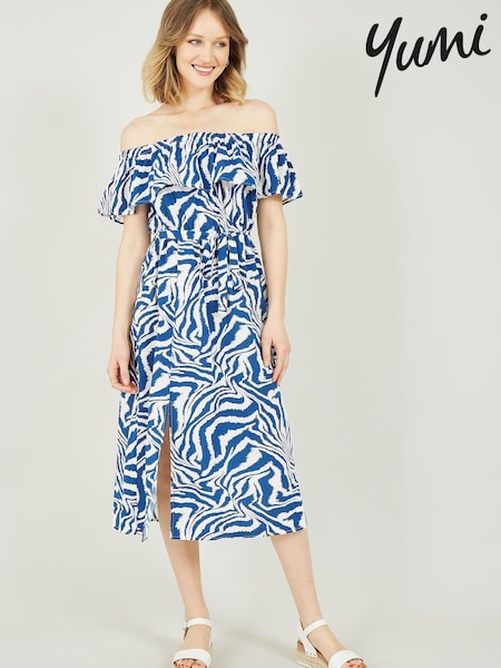 Yumi Blue Zebra Print Bardot Dress (P99779) | €29
