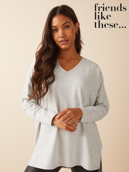Friends Like These Soft Jersey V Neck Long Sleeve Tunic Top (Q01160) | 131 LEI