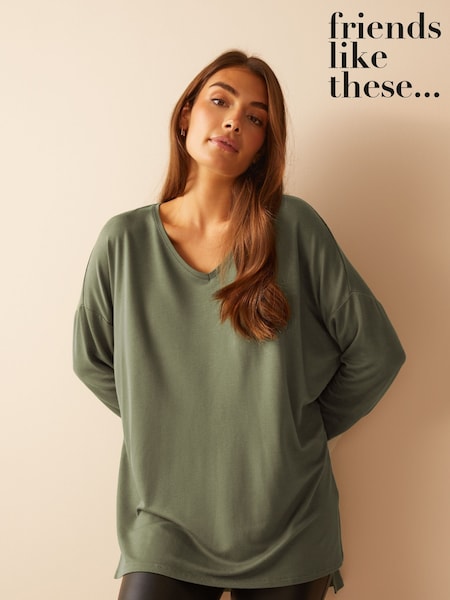 Friends Like These Soft Jersey V Neck Long Sleeve Tunic Top (Q01161) | 91 LEI