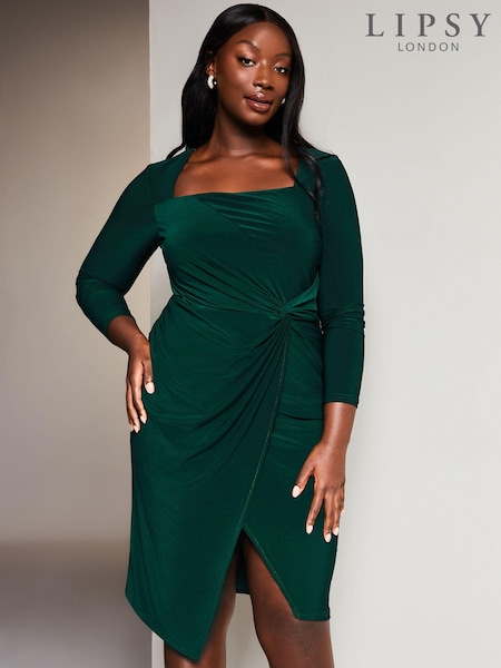 Lipsy Long Sleeve Ruched Knot Jersey Midi Dress With Split (Q01169) | €15