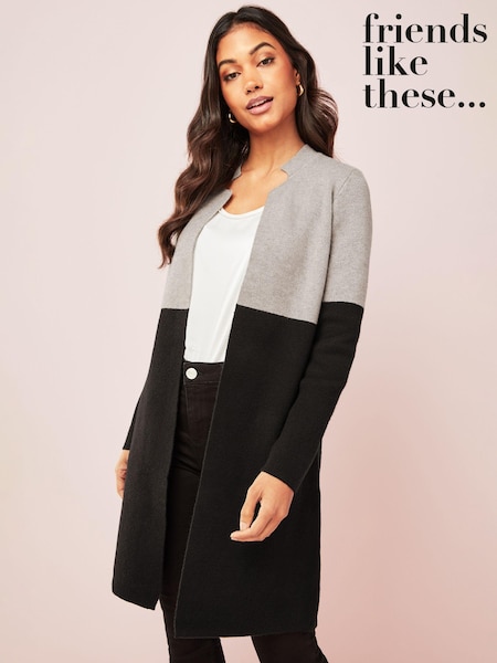 Friends Like These Grey Black Longline Mock Collar Coatigan (Q01327) | €18