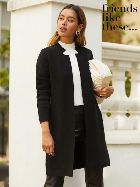 Friends Like These Black Longline Mock Collar Coatigan (Q01328) | €37