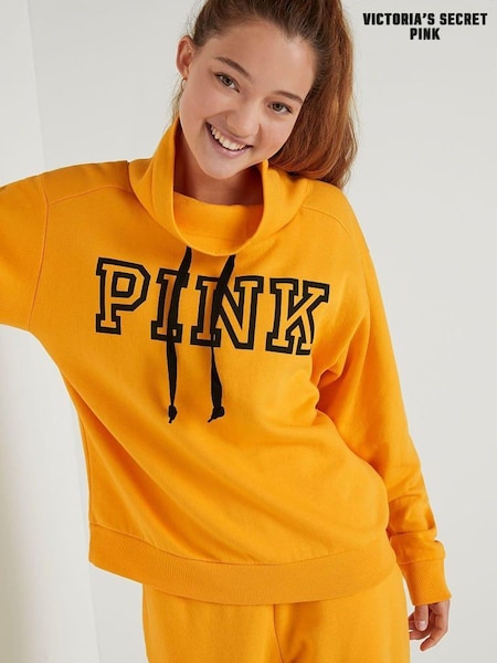Victoria's Secret PINK Gold Glow Classic Logo Everyday Lounge Cowl Neck Pullover (Q04521) | €11.50