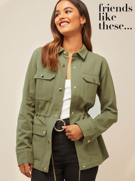 Khakigrün - Friends Like These Durchgeknöpfte Jacke im Utility-Look mit Tasche (Q04843) | 43 €