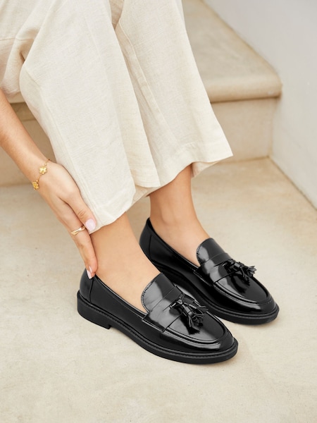 Linzi Black Shiny Rosalie Black High Shine Penny Loafer (Q05422) | €27