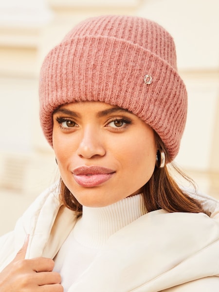 Lipsy Nude Pink Chunky Knitted Turn Up Beanie Hat (Q05710) | €9