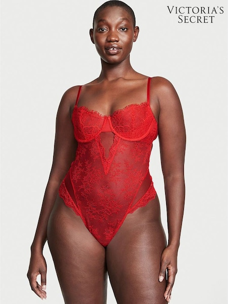 Victoria's Secret Lipstick Red Lace Unlined Balcony Bodysuit (Q07330) | €33