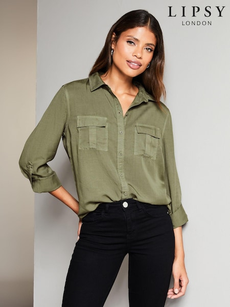 Lipsy Khaki Green TENCEL™ Pocket Shirt (Q09945) | €14