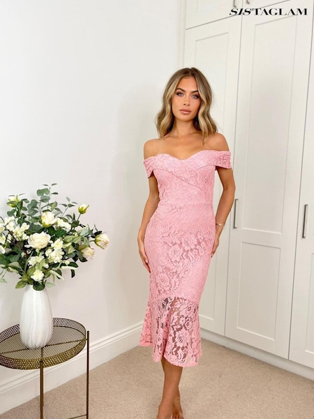 Sistaglam Pink All Over Lace Midi Dress (Q10032) | €38