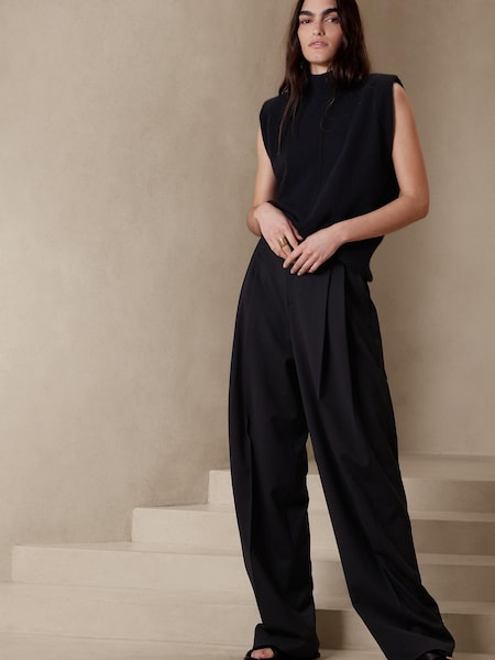 Banana Republic Black Siena Wide-Leg Italian Wool Trousers (Q10300) | €85