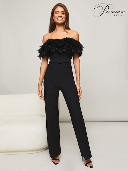 Lipsy Premium Feather Wide Leg Belted Jumpsuit (Q10740) | €41