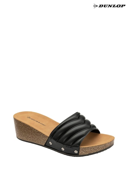 Dunlop Black Ladies Open Toe Espadrille Wedge (Q10916) | €30