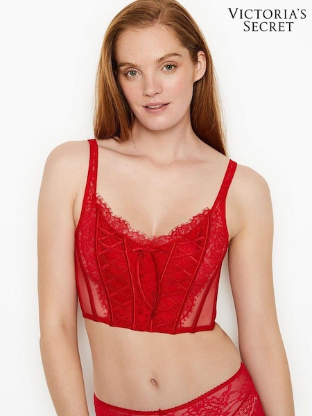 Victoria's Secret Lipstick Red Lace Unlined Corset Bra Top (Q11842) | €33