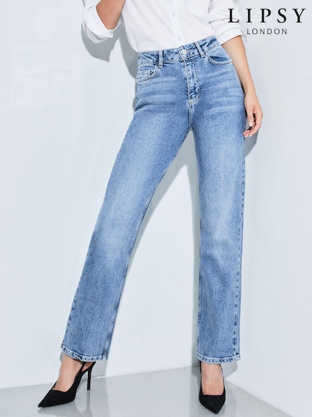 Lipsy Mid Blue High Waist Straight Leg Jeans (Q12610) | €14
