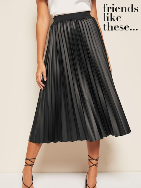 Friends Like These Black Faux Leather Pleated Summer Midi Skirt (Q13468) | €25