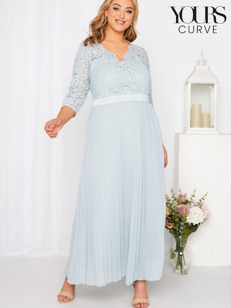 Yours Curve Blue Long Sleeve Wrap Lace Dress (Q14312) | €41