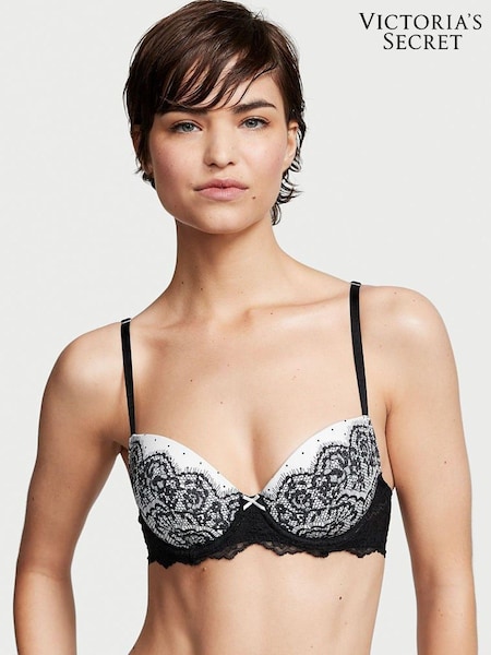 Victoria's Secret Black And White Smooth Lace Wing Lightly Lined Demi Bra (Q15470) | €22