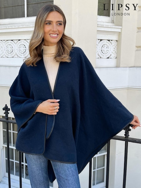 Темно-синий - Lipsy Super Soft Cosy Contrast Trim Cape (Q15517) | €31