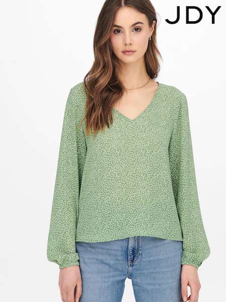 JDY Navy V Neck Printed Blouse (Q16549) | €11