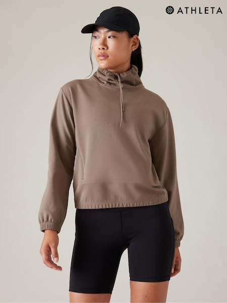 Athleta Brown Triumph Hybrid Funnel Neck Sweatshirt (Q18829) | €55