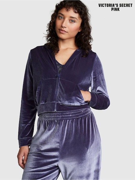 Victoria's Secret PINK Midnight Navy Blue Velour Logo Shine Hoodie (Q19777) | €29