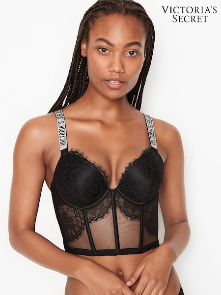 Victoria's Secret Black Lace Shine Strap Corset Bra Top (Q19908) | €86