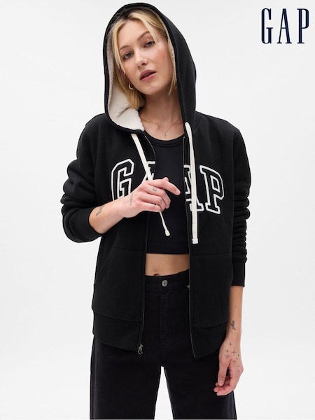 Gap Black Logo Sherpa-Lined Zip Long Sleeve Hoodie (Q20721) | €45