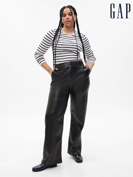 Gap Black Mid Rise Faux-Leather Loose Trousers (Q21040) | €22