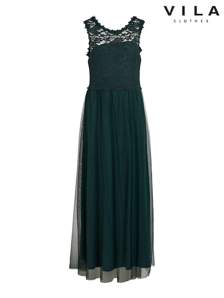 VILA Green Sleeveless Lace And Tulle Maxi Dress (Q21976) | €33