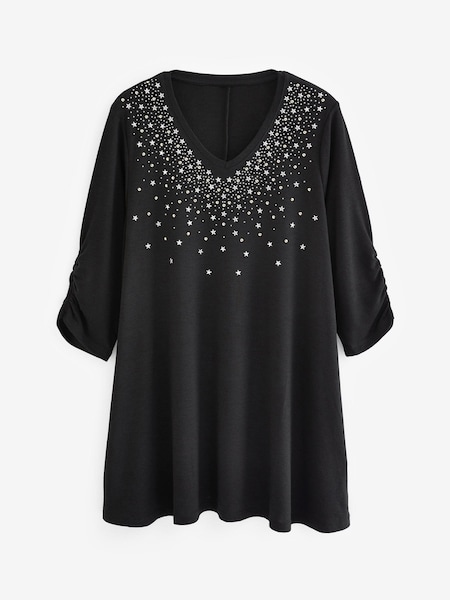 Yours Curve Black Star Stud Embellished Top (Q22308) | €5 - €15