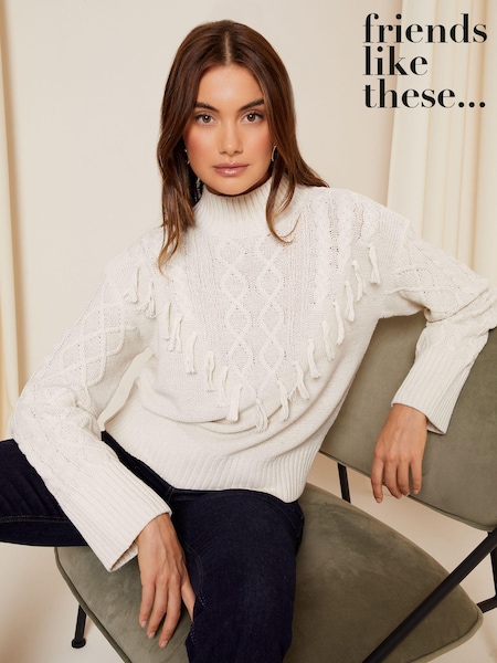 Friends Like These High Neck Cable Knit Fringe Jumper (Q22613) | 143 LEI