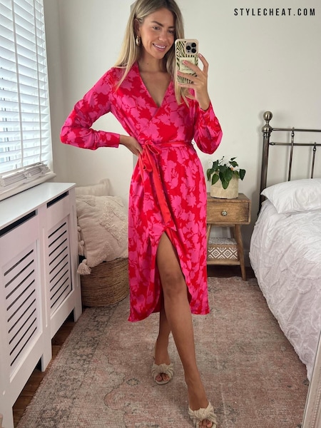 Style Cheat Pink/Red Fergie Reversible 2 in 1 Wrap Midi Dress (Q23230) | €39