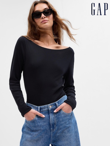 Gap Black Boat Neck Long Sleeve T-Shirt (Q23746) | €11.50