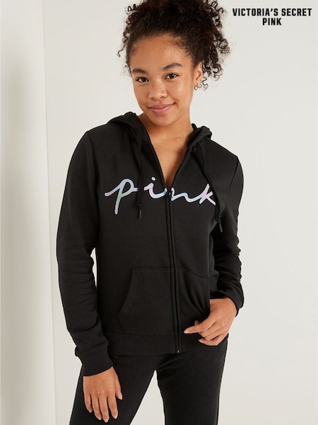 Victoria's Secret PINK Pure Black Script Logo Everyday Lounge Perfect Full Zip Hoodie (Q23825) | €22.50