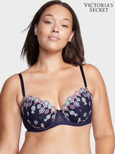 Victoria's Secret Noir Navy Embroidery Blue Embroidered Lightly Lined Demi Bra (Q24548) | €22.50