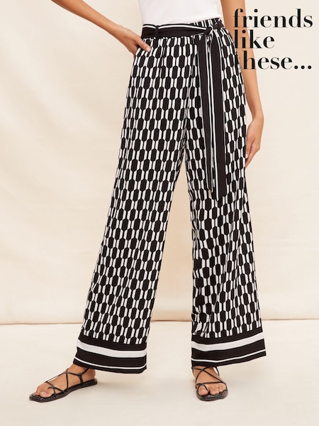 Negru/alb cu model geometric - Prieteni Ca astea largi trage pe Pantaloni (Q24631) | 121 LEI