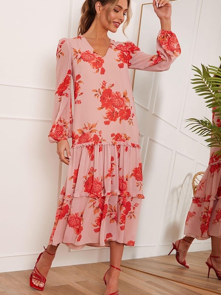Chi Chi London Pink Chi Chi London Long Sleeve Floral Printed Midi Summer Dress (Q24761) | € 22
