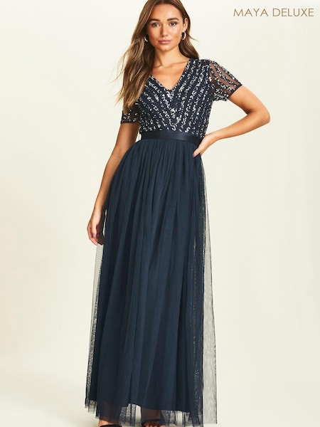 Темно-синий/Голубой - Maya Chevron Sequin Maxi Dress (Q24847) | €47