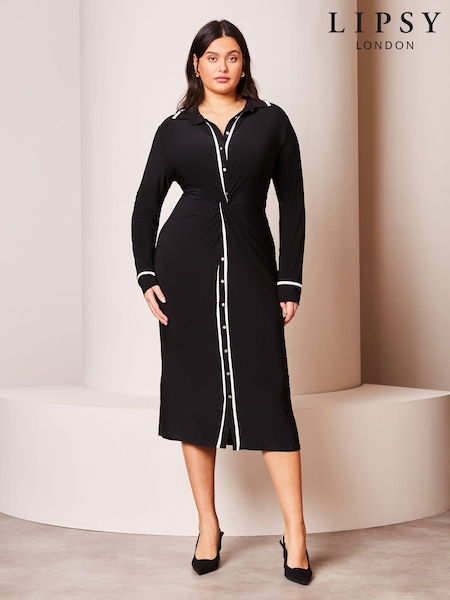 Lipsy Monochrome Curve Jersey Long Sleeve Knot Front Shirt Dress (Q25148) | €15.50