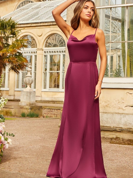 Chi Chi London Cowl Neck Satin Maxi Dress in Wine (Q26268) | €53