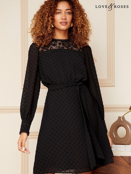 Love & Roses Black Lace Yoke Dobby Skater Dress (Q26676) | € 33