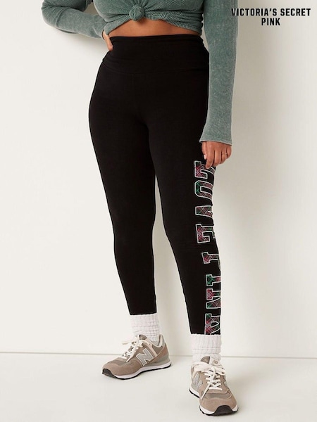Victoria's Secret PINK Pure Black with Plaid Logo Cotton High Waist Leggings (Q26846) | €22.50