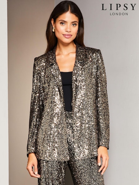Lipsy Bronze Sequin Relaxed Longline Tailored Blazer (Q26854) | €41