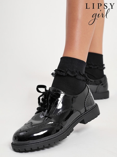 Lipsy Black Wide FIt Chunky Lace Up Brogue School Shoe (Q28537) | €44 - €53