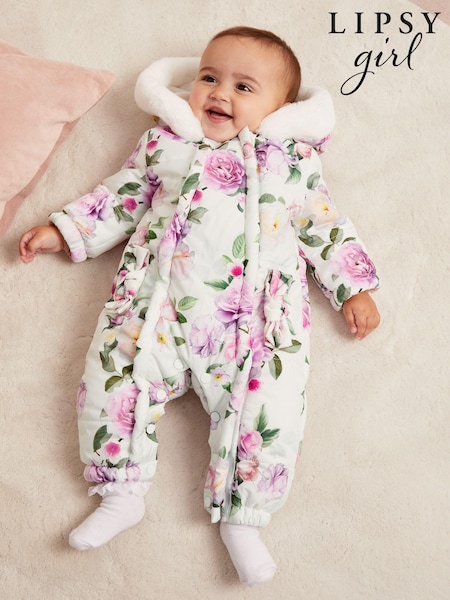 Lipsy White Floral Snowsuit (0-6yrs) (Q28744) | €19.50 - €20